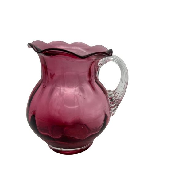 Cranberry Glass Small Pitcher w/ Applied Handle Hand Blown Pontil 4" Tall - Picture 3 of 6